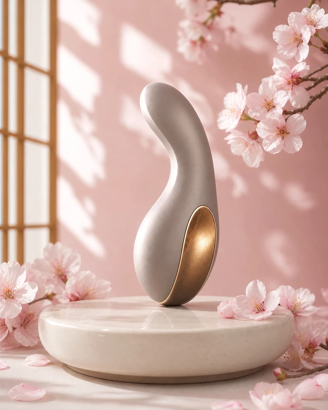 Anneau vibrant Nacre sur fond clair avec sakura